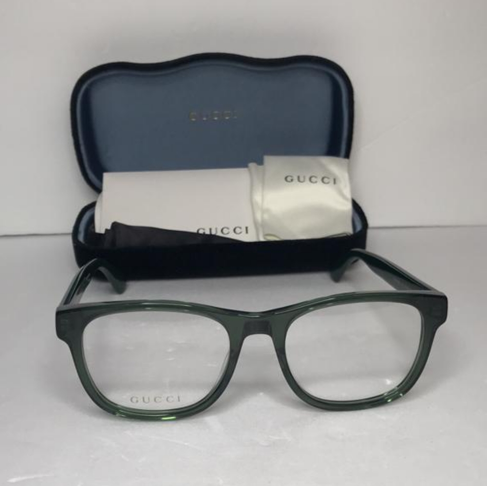 New - 💯 Original Gucci GG0004ON 011 Green with Red Stripe Square Men`s Eyeglas - Picture 3 of 13